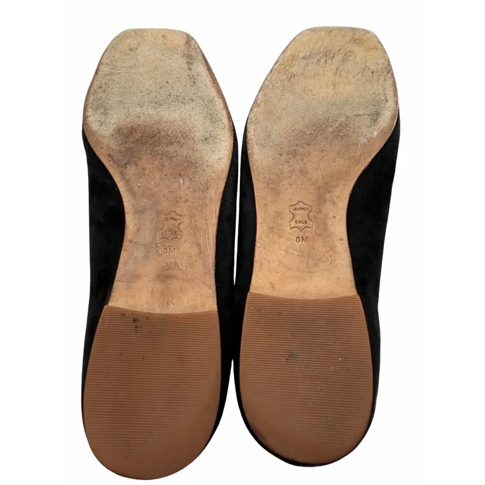Tory Burch Gigi Ballet Flats Black Suede Square Toe Logo Size 8 Quiet Luxury